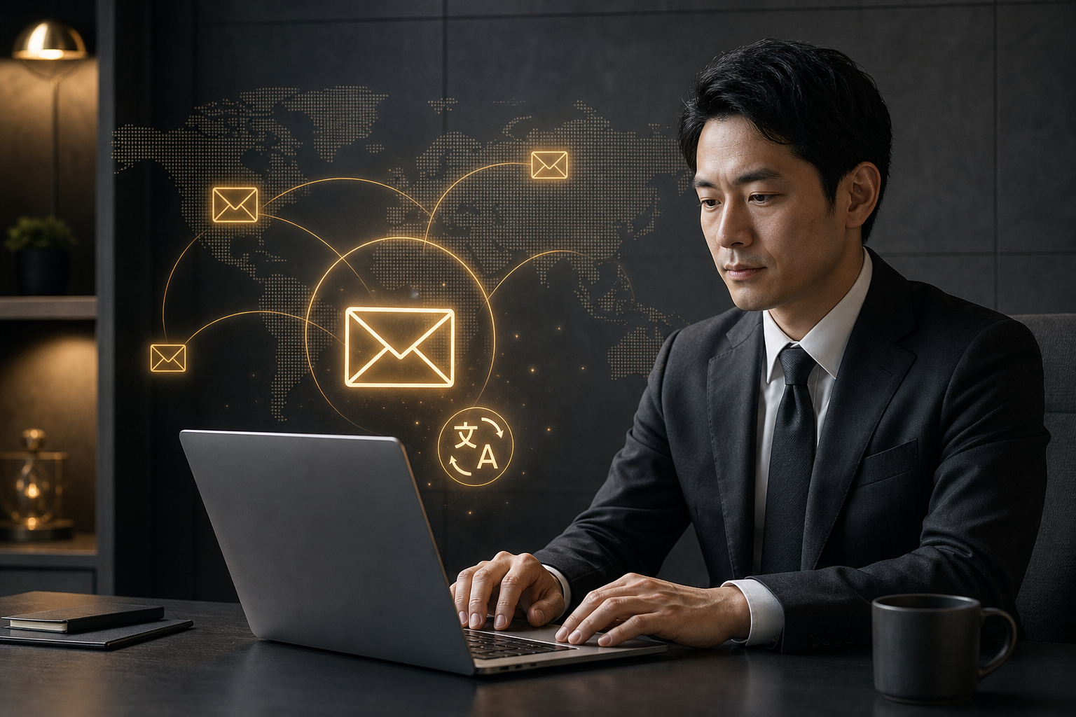 海外取引先とのメール対応を自動化するイメージ